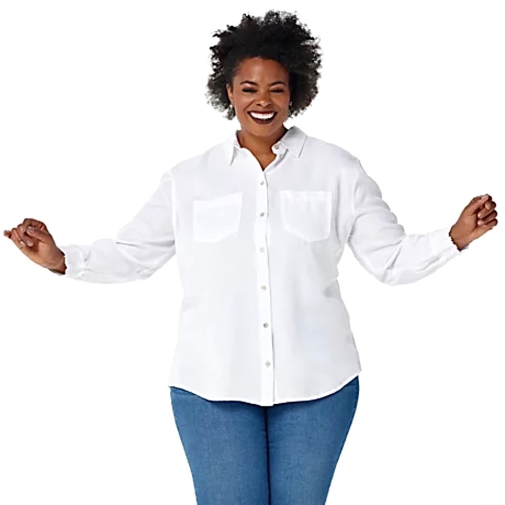 New Relaxed Collared Soft White Lyocell Denim Button Down Shirt Women’s Small